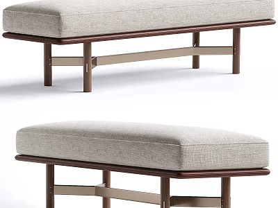 Modern Sofa Bench With Wooden Frame And Beige Fabric Cushion Design 3d model