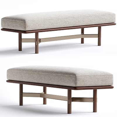Modern Sofa Bench With Wooden Frame And Beige Fabric Cushion Design 3d model