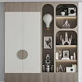 Modern Wooden Wardrobe Interior With White Panel Circular Handle And Open Display Shelves