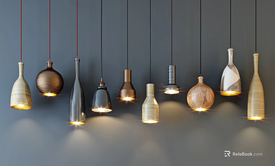 Stylish Modern Pendant Lights With Various Designs And Materials For Interior 3d model