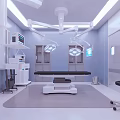Modern Operating Room Interior With Surgical Lights Operating Table And Medical Equipment