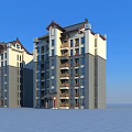 Multi Storey Residential Buildings Exterior Featuring Red Roof Balconies Gray White Walls And Decorative Details