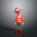 Cute Clown Character With White Hair Red Nose And Argyle Shirt