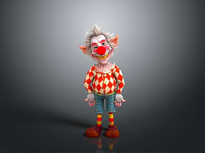Cute Clown Character With White Hair Red Nose And Argyle Shirt 3d model