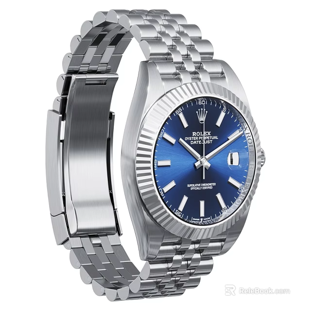 Luxury Rolex Watch With Blue Dial Silver Metal Bracelet And Date Function 3d model 