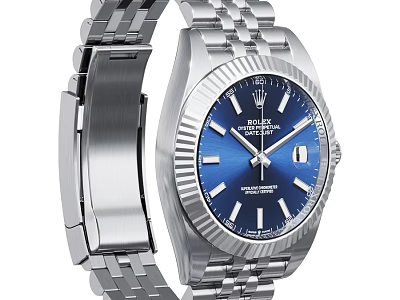 Luxury Rolex Watch With Blue Dial Silver Metal Bracelet And Date Function 3d model