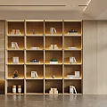 Modern Wooden Display Cabinet With Multiple Shelves Books And Decorative Ornaments