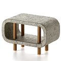 Modern Minimalist Concrete Bedside Table With Open Shelf Textured Surface And Wooden Legs Brass Bases
