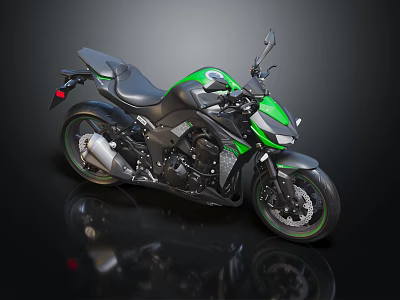 Sleek Black and Green Motorcycle With Modern Sporty Design Shiny Body Chrome Exhaust Black Seat 3d model
