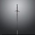 Shiny Medieval Sword With Metal Blade Ornate Pommel And Dark Background