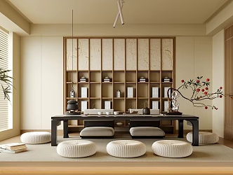 New Chinese Tatami Tea Room Stool Cushion Tea Cabinet 3d model