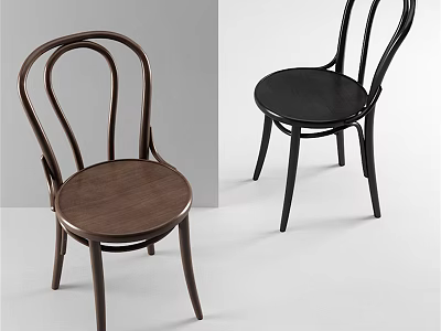 Modern Leisure Chairs With Curved Wooden Backrest And Black Brown Seats Design 3d model