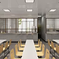 Commercial Kitchen Interior Featuring Stainless Steel Counter Shelves Dishes And Large Mirror