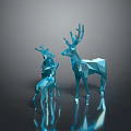 Modern Geometric Blue Deer Sculptures Large And Small On Reflective Dark Background