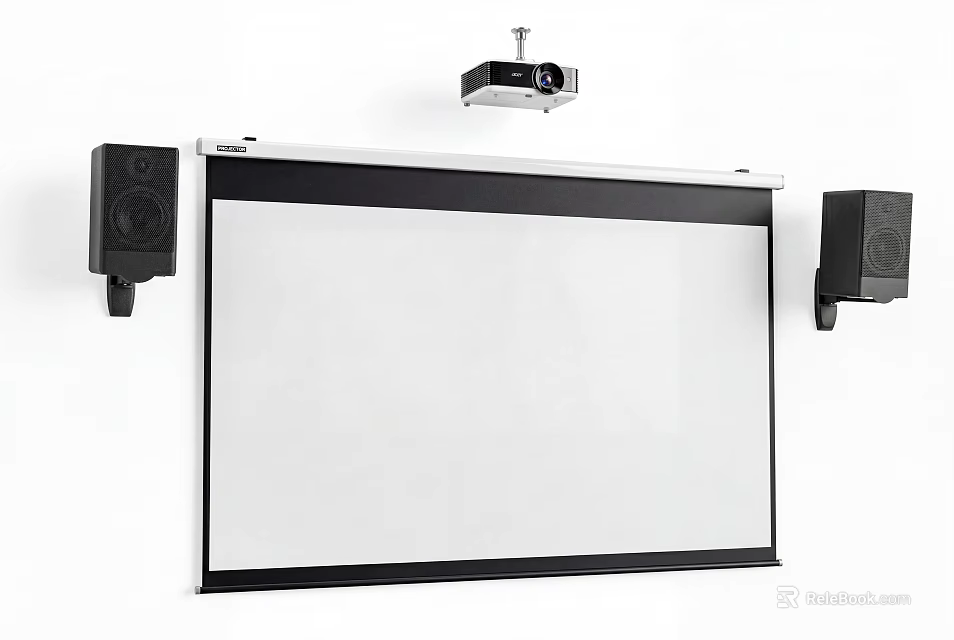 Projection Monitoring System Setup With Ceiling Mounted Projector And Wall Projection Screen 3d model 