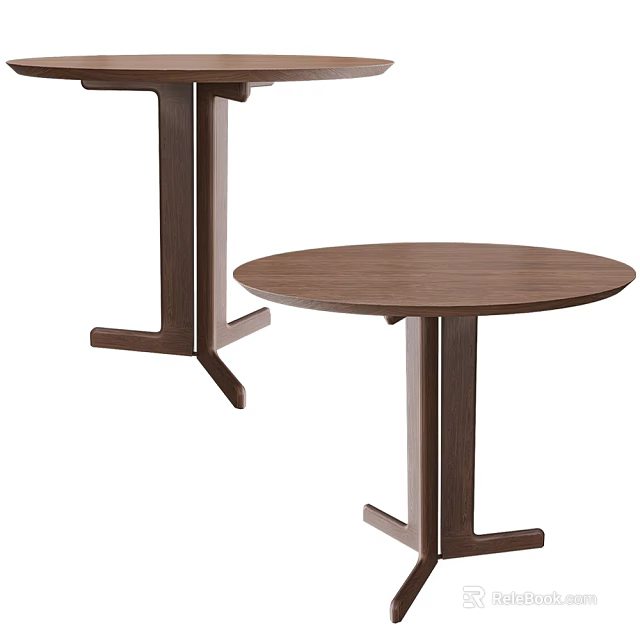 Modern Wooden Round Table With Solid Wood Stand And Minimalist Design 3d model 