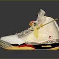 White High Top Jordan Sneakers With Yellow Red Accents And Decorative Details