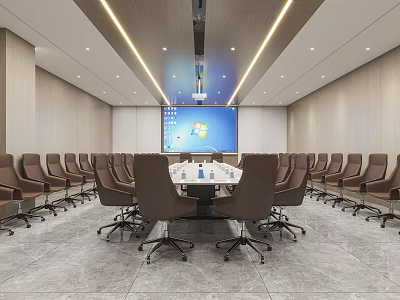 Modern Conference Room Interior With Large Meeting Table Ergonomic Chairs And Digital Screen 3d model
