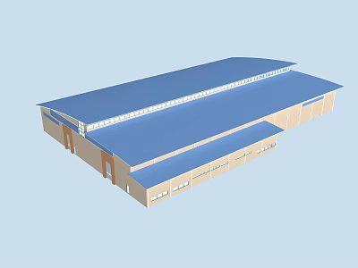 Modern Industrial Factory Building With Blue Roof Large Windows And Industrial Architecture Features 3d model