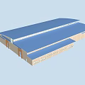 Modern Industrial Factory Building With Blue Roof Large Windows And Industrial Architecture Features