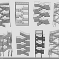 Various Modern Staircase Design Concepts With Metal Frames And Different Configurations 3d model