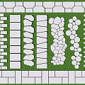 Stepping Stones With Various Designs And Stone Slabs On Green Grass Pathway