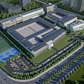 Modern Large Industrial Factory Complex Layout With Green Areas Parking Lots And Roads