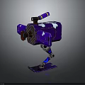 Blue And Purple Mechanical Character With Robotic Legs And Top Device Design