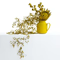 Copper Ribbed Vase With Protea Flowers Purple Blooms And Green Vines On White Background