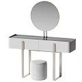 Modern Dressing Table With Circular Mirror White Cabinet Metal Frame And Stool 3d model