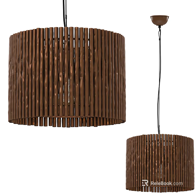 Modern Wooden Cylindrical Chandelier With Vertical Striped Design For Interior Decoration 3d model 