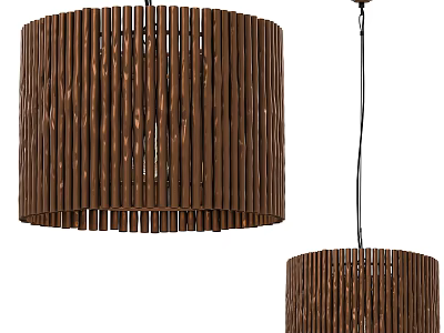 Modern Wooden Cylindrical Chandelier With Vertical Striped Design For Interior Decoration 3d model