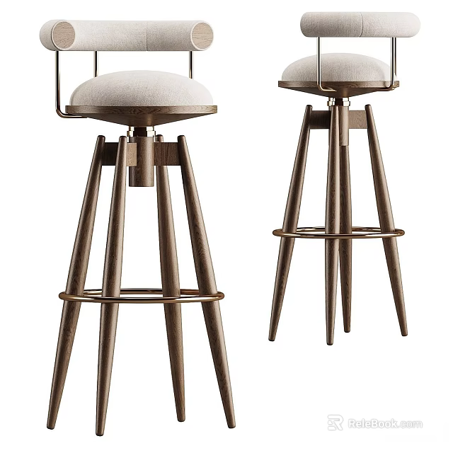 Stylish Modern Wooden Bar Stools With Metal Frame And Upholstered Seat 3d model 