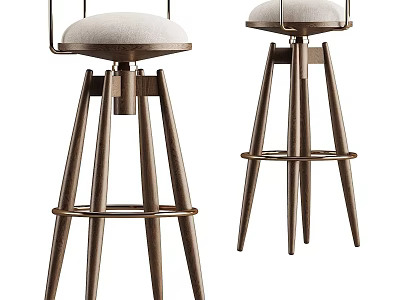 Stylish Modern Wooden Bar Stools With Metal Frame And Upholstered Seat 3d model