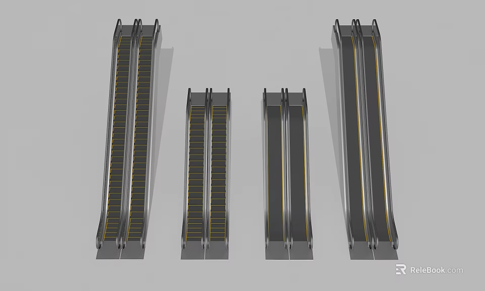 Different Sizes Of Escalator With Metal Structure And Step Design 3d model 