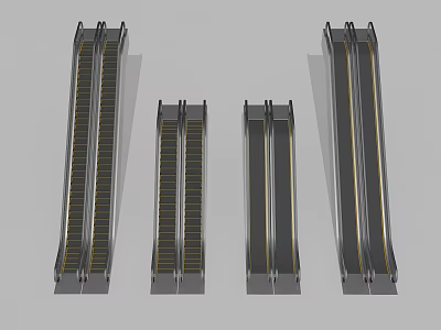 Different Sizes Of Escalator With Metal Structure And Step Design 3d model