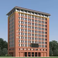 Red Brick School Building With Multi Story Structure Large Windows And Trees 3d model