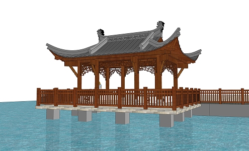 Chinese pavilion waterside pavilion 3d model