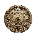 Golden Classical Ceiling Medallion with Intricate Leaf Patterns and Circular Central Design 3d model