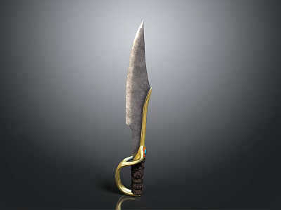 Decorative Knife Featuring Textured Metal Blade Golden Handle Dark Grip And Colorful Accents 3d model