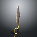 Decorative Knife Featuring Textured Metal Blade Golden Handle Dark Grip And Colorful Accents