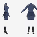 Stylish Blue Clothing Set Featuring Structured Shoulders And Matching Boots 3d model