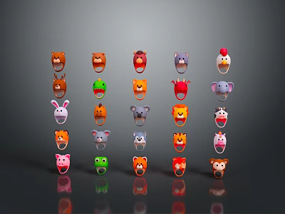 Colorful Game Movie Character Animal Rings Featuring Various Animal Shapes And Bright Hues 3d model