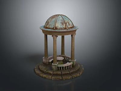Rusted Dome Structure With Classical Columns And Ornate Stone Base Design 3d model