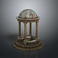 Rusted Dome Structure With Classical Columns And Ornate Stone Base Design 3d model