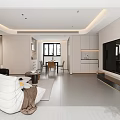 Modern Open Living And Dining Room With Black Sofa Coffee Table And Wall Art