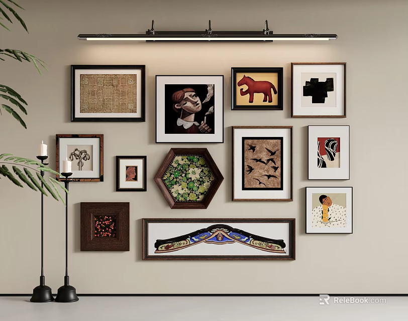 Abstract Paintings Indoor Wall Display With Various Styles Diverse Frames And Different Shapes 3d model 