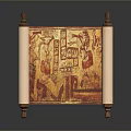 Vintage Scroll Painting With Colorful Animal Illustrations And Ancient Scenes