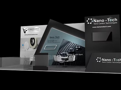 Nano Tech Modern Exhibition Booth With Digital Screens And Product Display Area 3d model