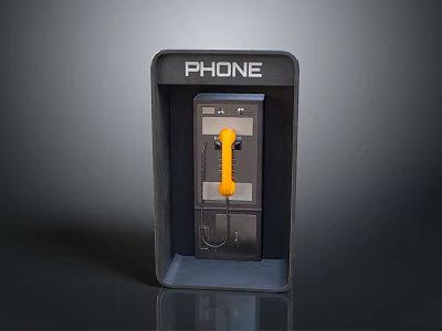 Classic Enclosed Phone Booth With Yellow Handset And Wall Mounted Phone 3d model